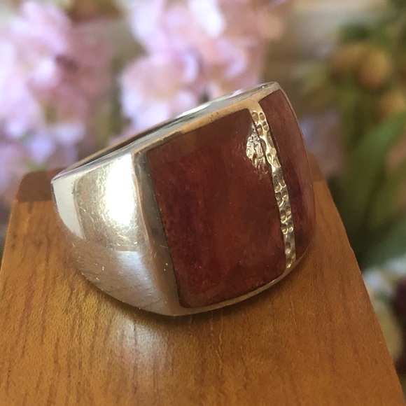Vintage Silpada Sterling Silver Red Sponge Coral Ring - Picture 4 of 7